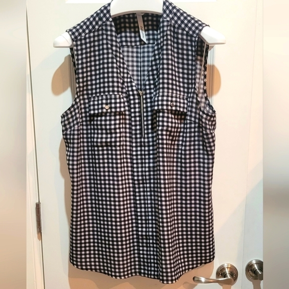 NY COLLECTION tank top black and white plaid top size xl women's sleeveless - Picture 1 of 5